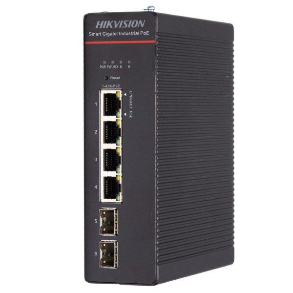 Hikvision DS-3T1506HP-SI-4P2F/No Power 6 portos ipari PoE switch (300 W), 4
PoE+/ 2 SFP uplink, menedzselhető, táp nélkül