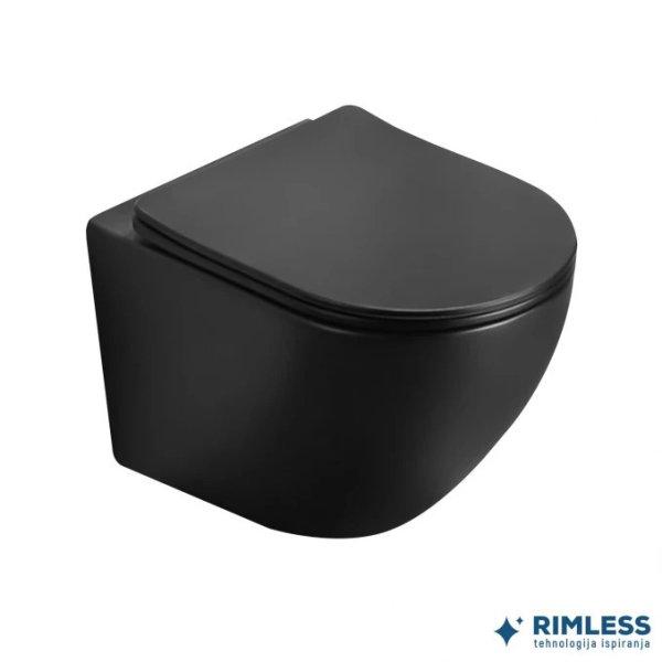 PERLA fali WC rimless, matt fekete, soft-close duroplast WC-ülőkével