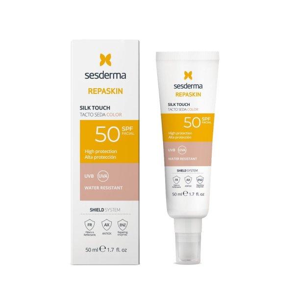Sesderma Színezett fényvédő krém arcra SPF 50 Repaskin Silk Touch Color
(Tinted Facial Sunscreen) 50 ml