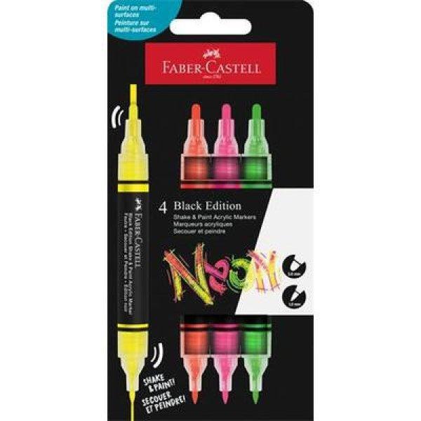 Dekormarker készlet, 1,0/3,0 mm, kétvégű, akril, FABER-CASTELL
"Shake&Paint", 4 különböző neon szín