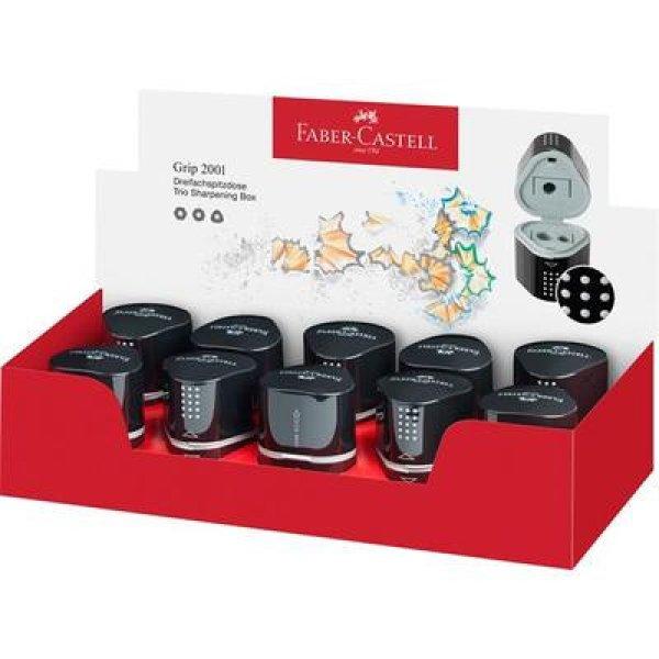 Hegyező display, háromlyukú, tartályos, FABER-CASTELL "Grip 2001
Trio", fekete