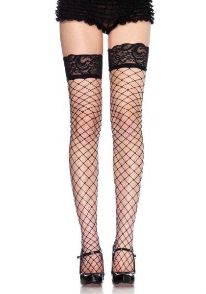  729037 FENCE NET STOCKING W/ LACE TOP O/S BLK 
