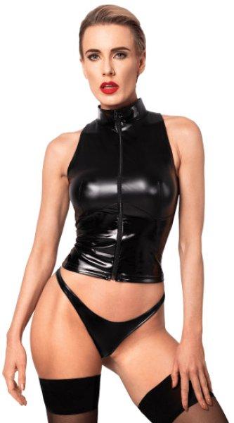 Noir Handmade F324 Glam Wetlook Top with Vinyl Corset XXL