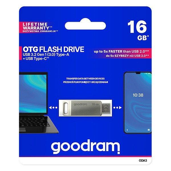 Goodram 16GB (USB-A 3.2, Type-C) ezüst pendrive Artisjus matricával -
ODA3-0160S0R11 