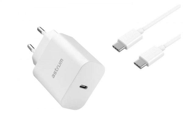 Astrum Pro PD20 hálózati töltő 1X Type-C, 20W, PD, Type-C - Type-C
adatkábellel, fehér