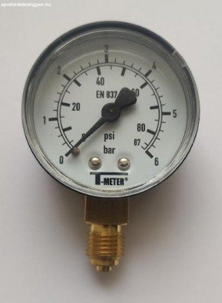 T-METER nyomásmérő alsó csatlakozású 1/4" 0-6 bar átmérő 50 mm