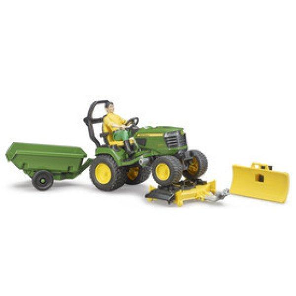 BWORLD John Deere Fűnyíró traktor pótkocsival és kertésszel