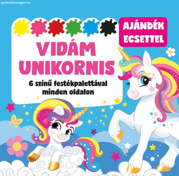 Vidám unikornis - 6 színű festékpalettával minden oldalon - ajándék
ecsettel