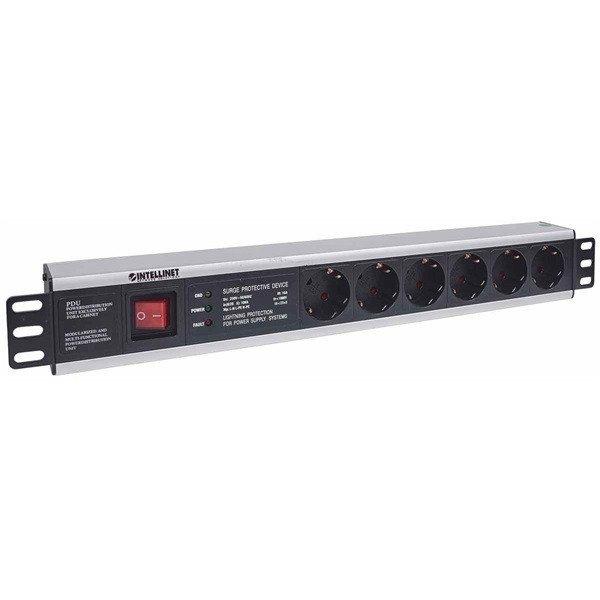 Manhattan elosztó - 19" 1.5U Rackmount elosztó, 6 aljzat, LED fény, 3m,
ki-be kapcsológomb