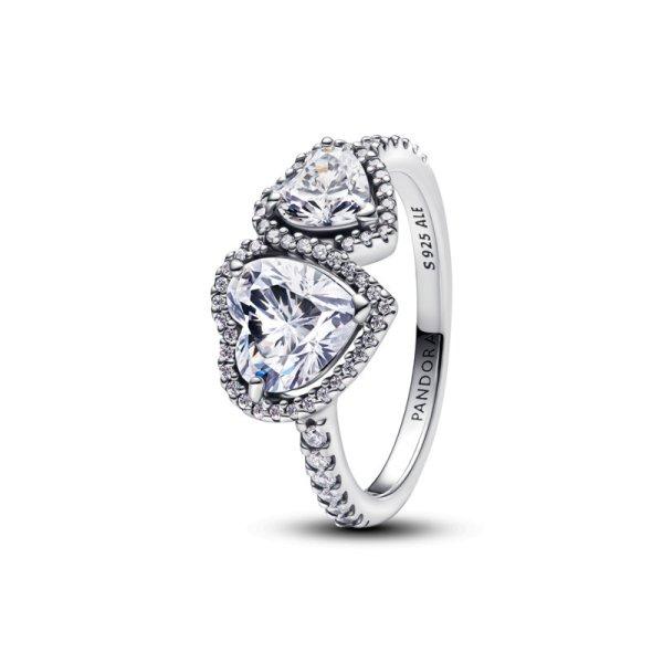 Pandora Ezüst gyűrű csillogó szívek Timeless 193659C01 56 mm