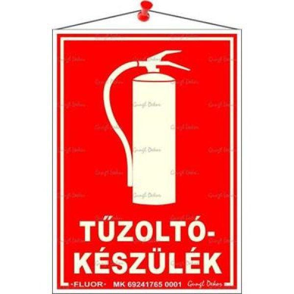 Információs tábla, 12,5x17,5 cm, fluoreszkáló, utánvilágítós,
"Tűzoltókészülék"