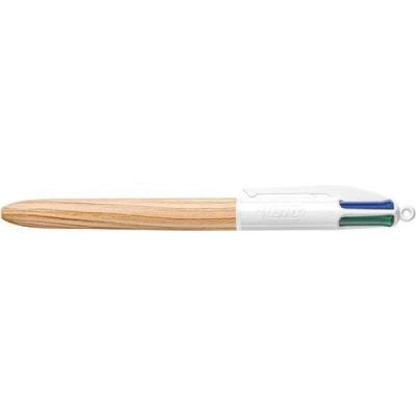Golyóstoll, 0,32 mm, nyomógombos, négyszínű, BIC "4 Colours Wood
Effect"