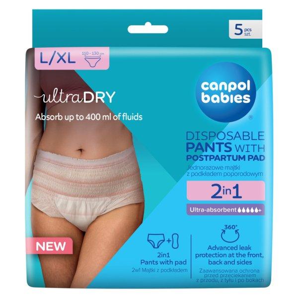 Canpol Babies 2in1 szülés utáni eldobható bugyi ultra nedvszívó szülés
utáni betéttel - L/XL méret (5 db)
