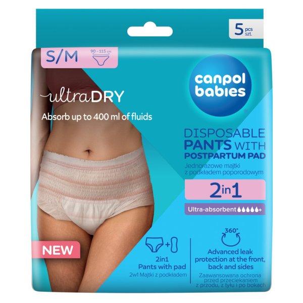 Canpol Babies 2in1 szülés utáni eldobható bugyi ultra nedvszívó szülés
utáni betéttel - S/M méret (5 db)