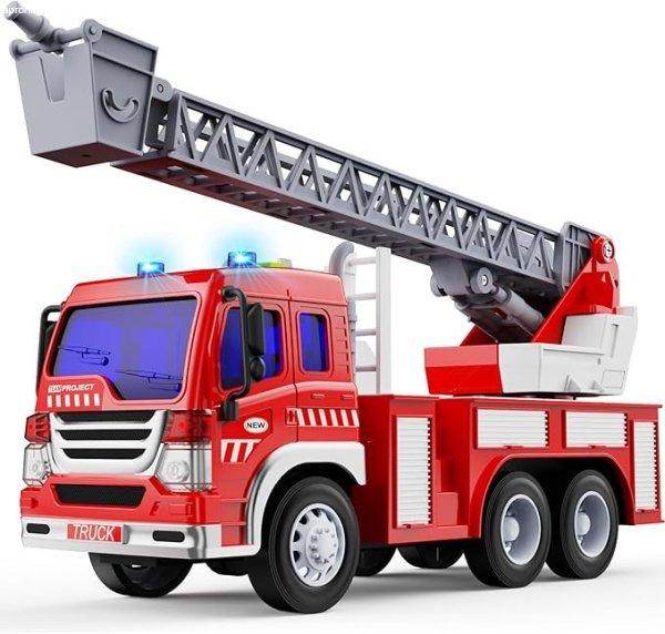 GizmoVine nagy tűzoltóautó gyerekeknek – fénnyel, hanggal és forgatható
létrával, 3 éves kortól
