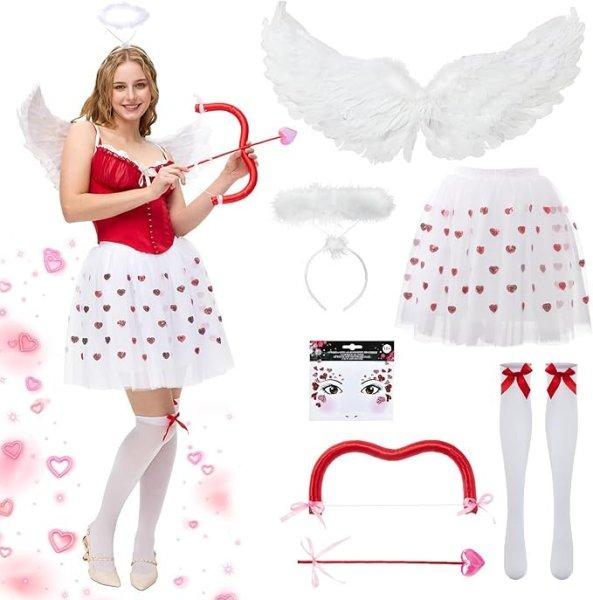 Ulikey női Amor (Cupido/Angyal) jelmez – tüllszoknyás tutu, szárnyakkal,
arany glóriával, nyilakkal-bogennel – (S méret)
