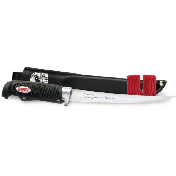 Rapala Soft Grip® Fillet Knife kés bőr tokkal, élezővel 25cm (RA2200110 ) 