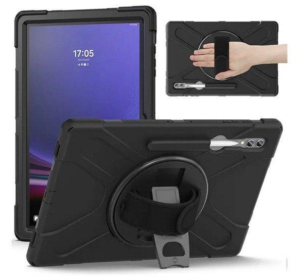 Defender műanyag telefonvédő (ütésállóság, kitámasztó, 360° +
kézpánt) FEKETE Samsung Galaxy Tab S9 Ultra WIFI (SM-X910), Galaxy Tab S9
Ultra LTE (SM-X916)