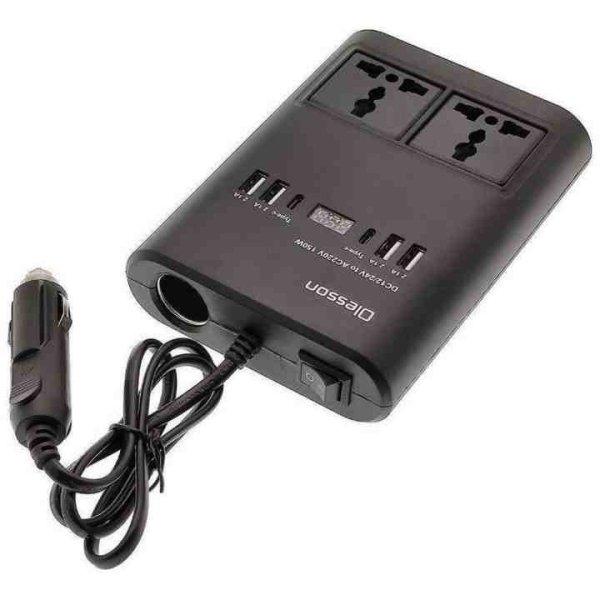 Inverter 150W, 12/24V - AC 220V-ra, 2 hálózati, 4 USB, 2 Type-C csatlakozóval
(13276)
