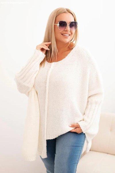 Aszimmetrikus oversize pulóver laza szabású IT86 modell ekrü színben
