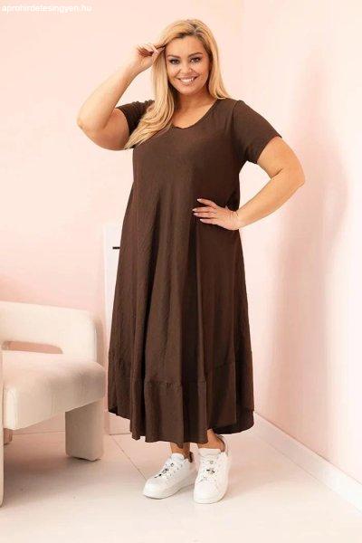 Viszkóz oversize ruha rövid ujjú és fodros, 21682-es modell, barna