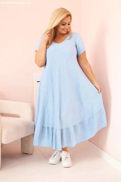 Viszkóz oversize ruha rövid ujjú és fodros, 21682-es modell világoskék