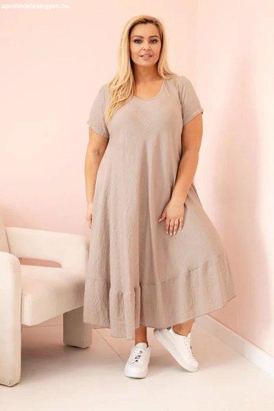 Viszkóz oversize ruha rövid ujjú és fodros, 21682-es modell, fango színben