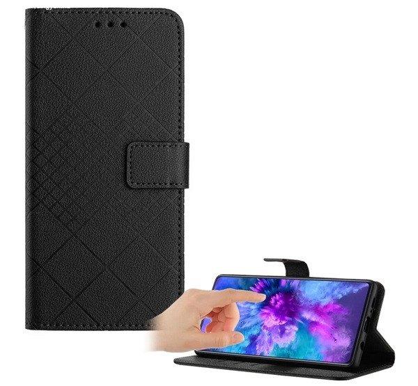 Tok álló, bőr hatású (FLIP, oldalra nyíló, asztali tartó, négyzet,
prémium) FEKETE Motorola Moto G86 (XT2307)