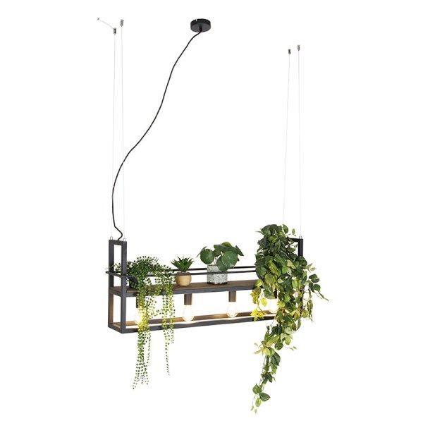 Okos függőlámpa fekete fával és polccal 4-lámpás, wifivel A60 - Cage Rack