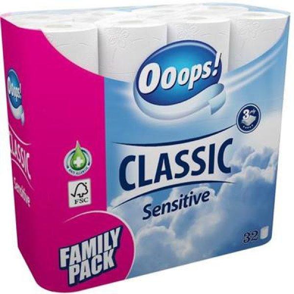Toalettpapír, 3 rétegű, kistekercses, 32 tekercs, OOOPS "Classic",
sensitive