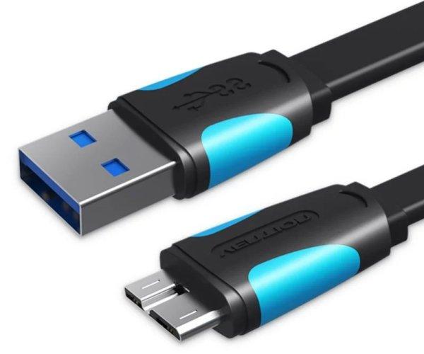 Vention USB-A 3.0/M -> Micro USB-B, ( lapos,fekete), 1m, kábel