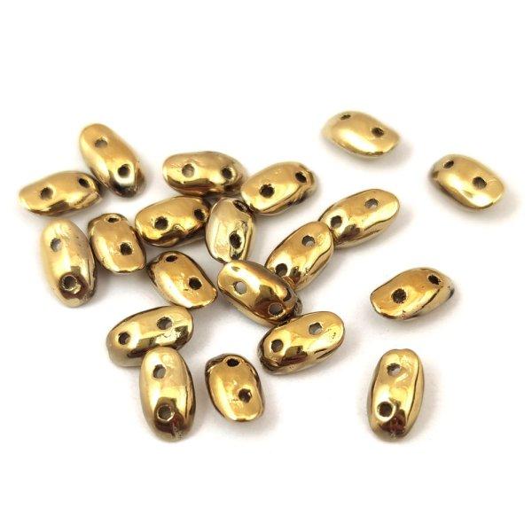 Wave - cseh préselt 2 lyukú üveggyöngy - Crystal Full Amber - 3x7mm