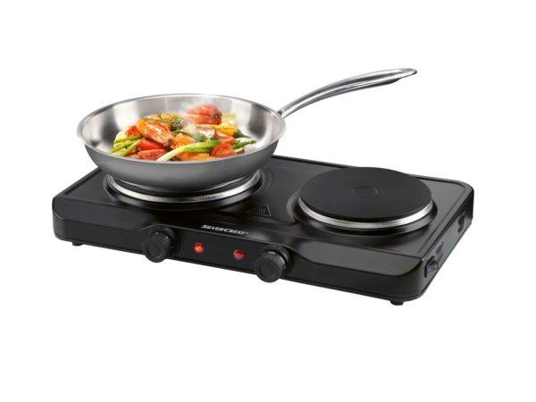 SilverCrest SDK 2500 E1 dupla elektromos főzőlap, 2500W fém platnis kétlapos
rezsó 185 mm 1000W + 155 mm 1500W, fekete