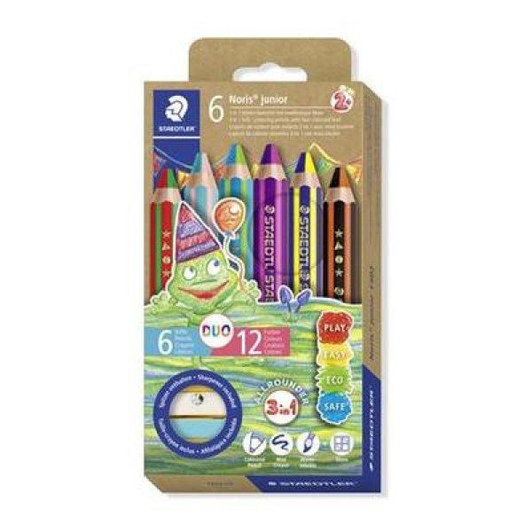 Színes ceruza készlet, duo színű, hegyezővel, STAEDTLER "Noris®
junior 140", 6 különböző szín