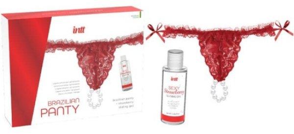 Intt Brazilian Red Panty With Pearls And Lubricating Gel 50 ml
