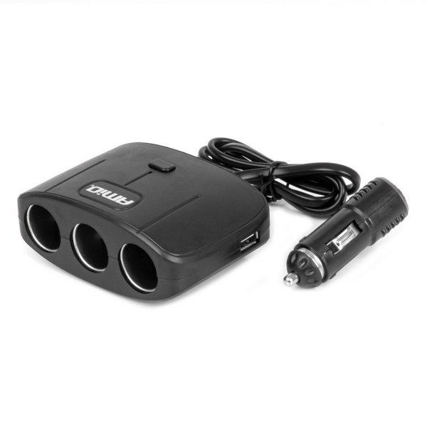 Amio, Szivargyújtó Elosztó 3-as, 70cm Hosszabbítóval, 100W 12/24V