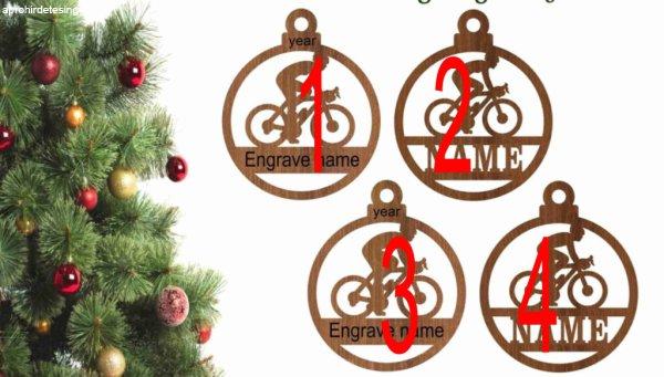 Fa karácsonyfadísz – kerékpáros (cyclist) motívummal