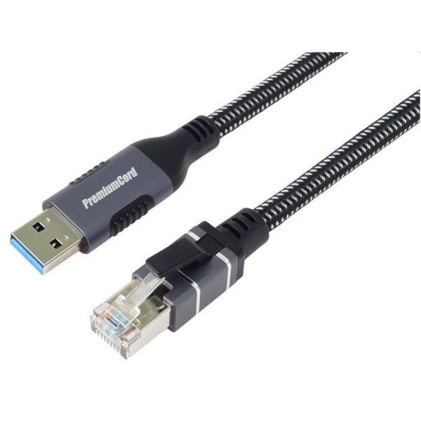 PremiumCord Ethernet kábel USB-A 3.2 -> LAN RJ45 10/100/1000 Mb 2m