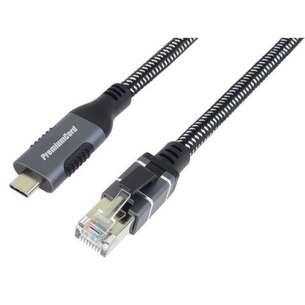 PremiumCord Ethernet kábel USB-C -> LAN RJ45 10/100/1000 Mb 2m