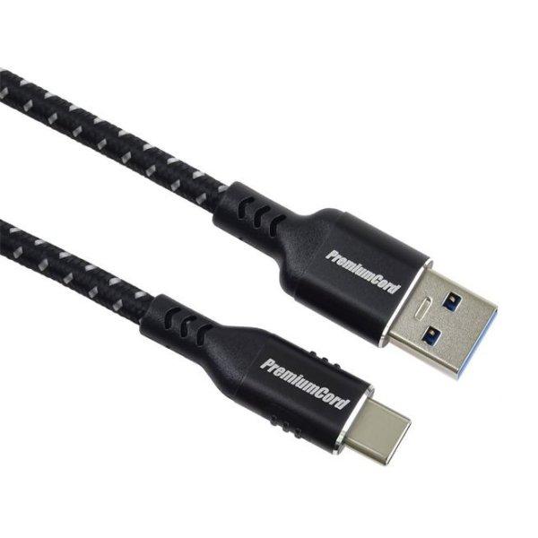 PremiumCord kábel USB-C - USB 3.0 és (USB 3.2 gen1, 3A, 5Gbit/s) pamut fonott
és alumínium csatlakozók 1,5m