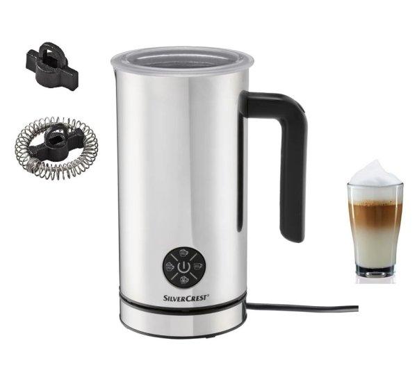 SilverCrest SMA 500 F1 / G1 inox, nemesacél tejhabosító, 500W 650 ml
űrtartalmú tejforraló 4-féle tejhab üzemmóddal (300 ml melegítés, 150 ml
habosítás) 