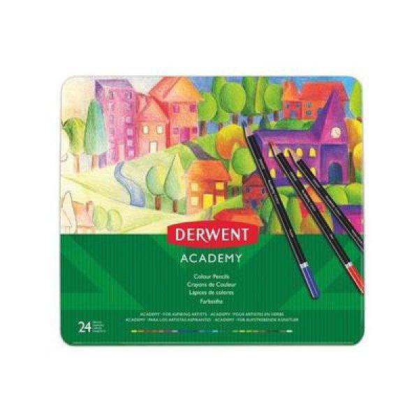 Színes ceruza készlet, fém doboz, DERWENT "Academy", 24
különböző szín