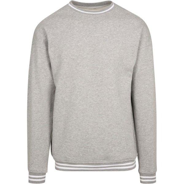 Build Your Brand Férfi pulóver csíkos szegéllyel - Szürke melírozott /
fehér | 2XL