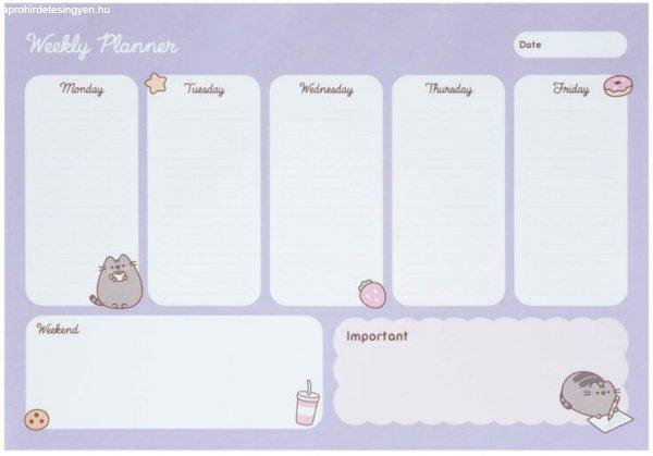 Pusheen cicás jegyzettömb, heti tervező tömb, A/4, Moments, lila