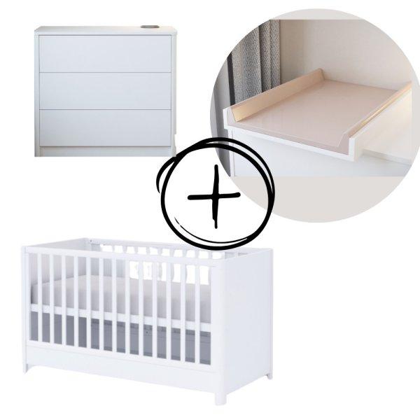 Todi Elegant 3 fiókos komód + 70x140-es átalakítható babaágy + standard
pelenkázó toldalék