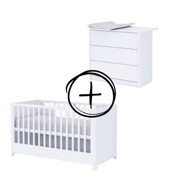 Todi Elegant 3 fiókos komód + 70x140-es átalakítható babaágy + íves
pelenkázó toldalék