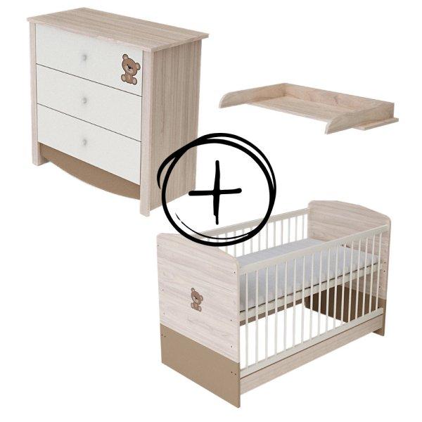 Todi Teddy 70x140-es átalakítható babaágy + Teddy 3 fiókos komód +
pelenkázó toldalék