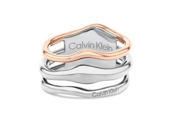 Calvin Klein Divatos női bicolor acél gyűrű CK Wavy 35000651 58 mm
