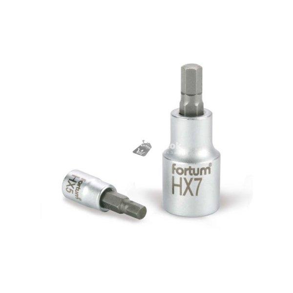 FORTUM bitdugófej, imbusz, 1/2', 61CrV5/S2, mattkróm; 10mm (HX10), 55mm
FORTUM