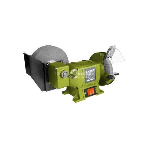 EXTOL CRAFT kettős köszörűgép 250W, vizes/száraz;
200mm×20×40/150×12,7×20mm, 134/2950 ford/perc, 8,5kg